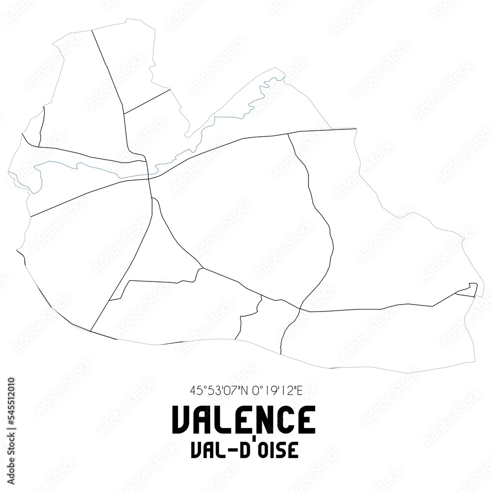 Obraz premium VALENCE Val-d'Oise. Minimalistic street map with black and white lines.