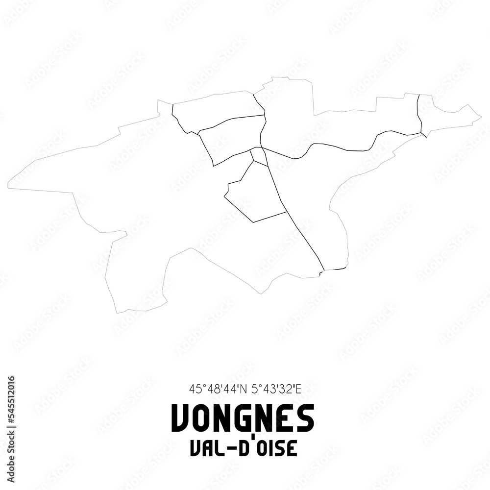 VONGNES Val-d'Oise. Minimalistic street map with black and white lines.