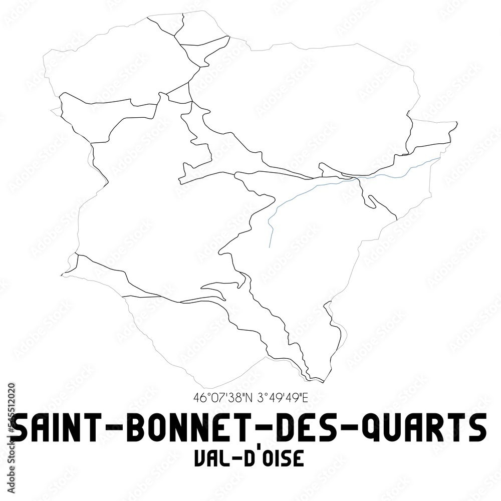 SAINT-BONNET-DES-QUARTS Val-d'Oise. Minimalistic street map with black and white lines.