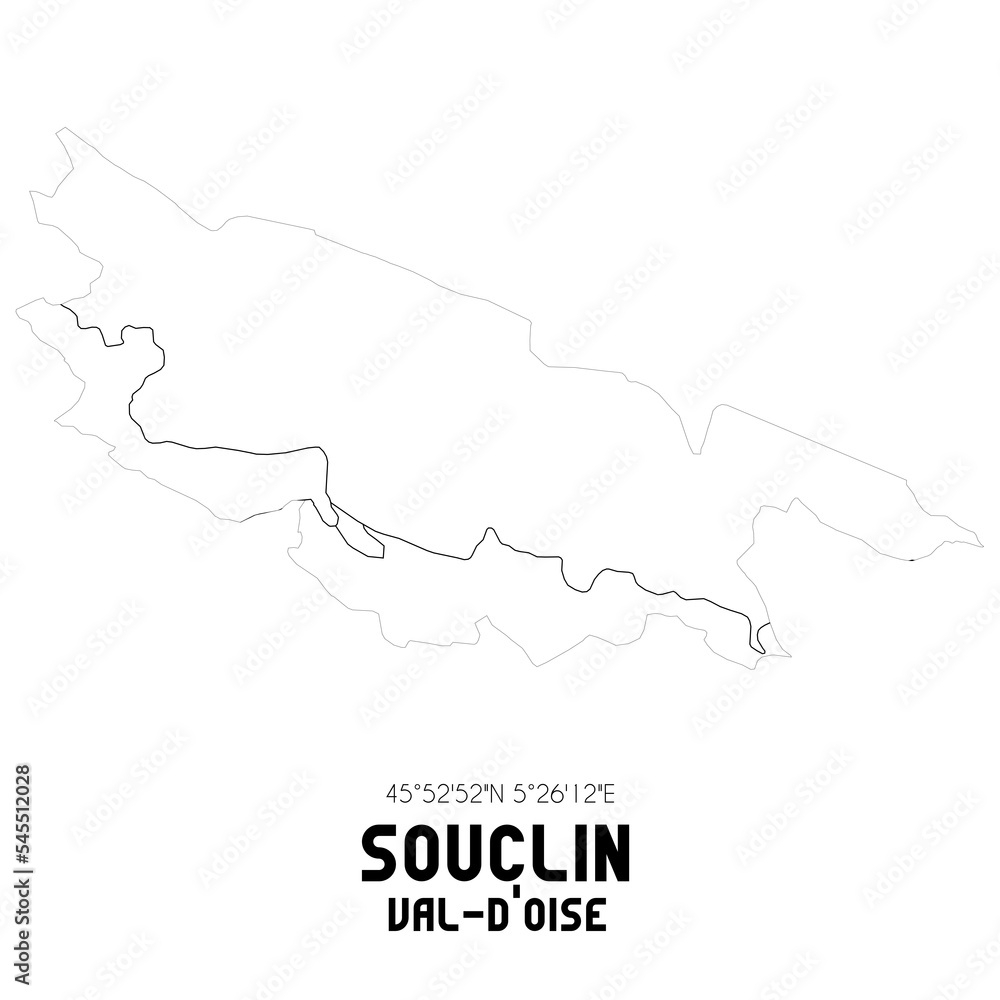 SOUCLIN Val-d'Oise. Minimalistic street map with black and white lines.