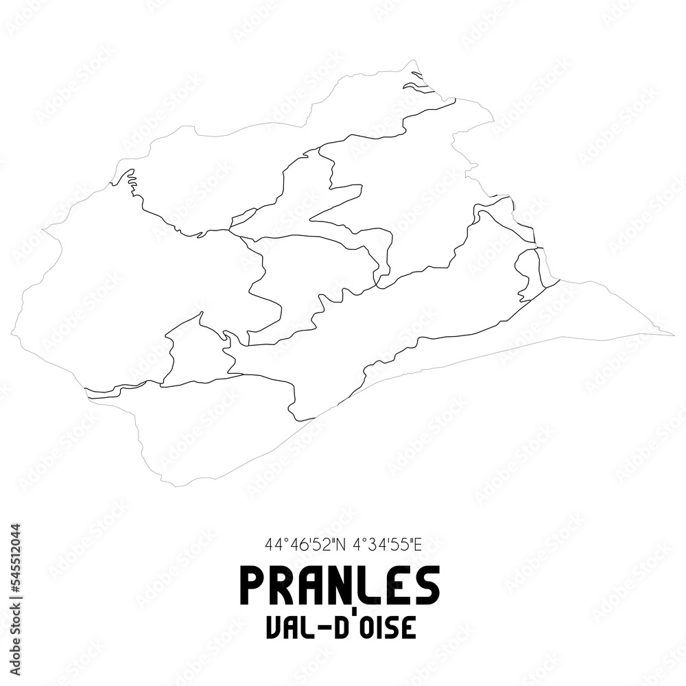 PRANLES Val-d'Oise. Minimalistic street map with black and white lines. PRANLES Val-d'Oise. Minimalistic street map with black and white lines.