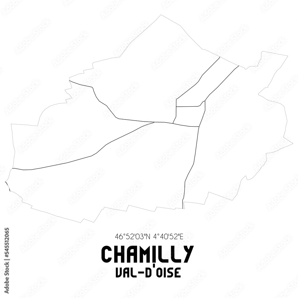 CHAMILLY Val-d'Oise. Minimalistic street map with black and white lines.