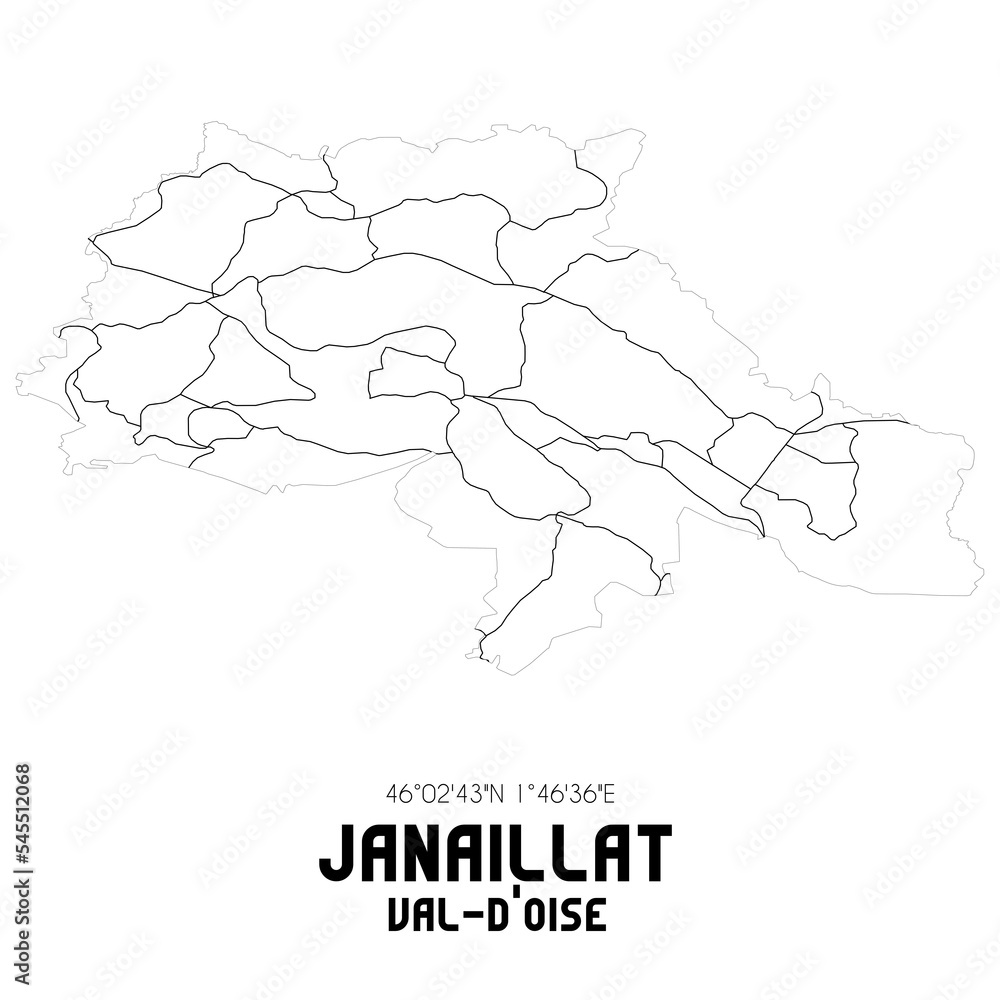 JANAILLAT Val-d'Oise. Minimalistic street map with black and white lines. JANAILLAT Val-d'Oise. Minimalistic street map with black and white lines.