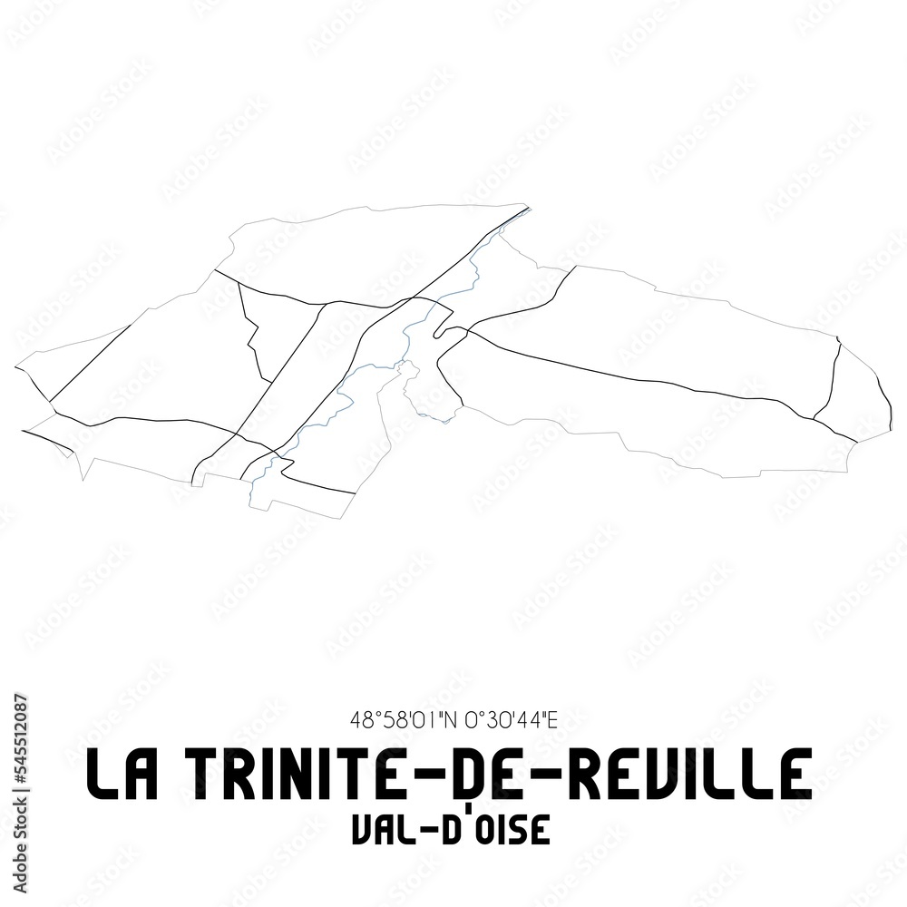 LA TRINITE-DE-REVILLE Val-d'Oise. Minimalistic street map with black and white lines. LA TRINITE-DE-REVILLE Val-d'Oise. Minimalistic street map with black and white lines.