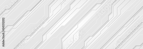 Grey abstract technology geometric background. Circuit board lines vector banner design