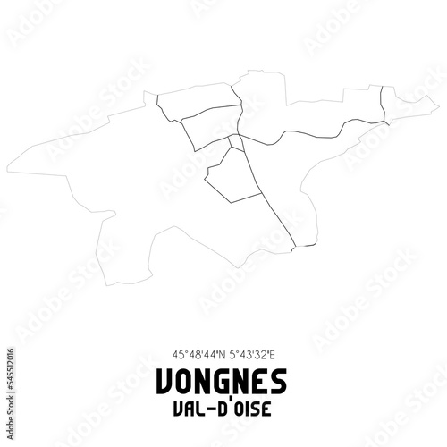 VONGNES Val-d'Oise. Minimalistic street map with black and white lines.