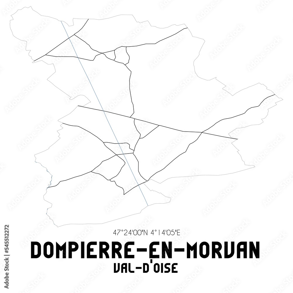 DOMPIERRE-EN-MORVAN Val-d'Oise. Minimalistic street map with black and white lines.