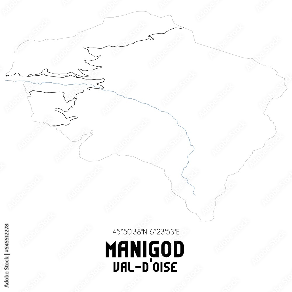MANIGOD Val-d'Oise. Minimalistic street map with black and white lines.