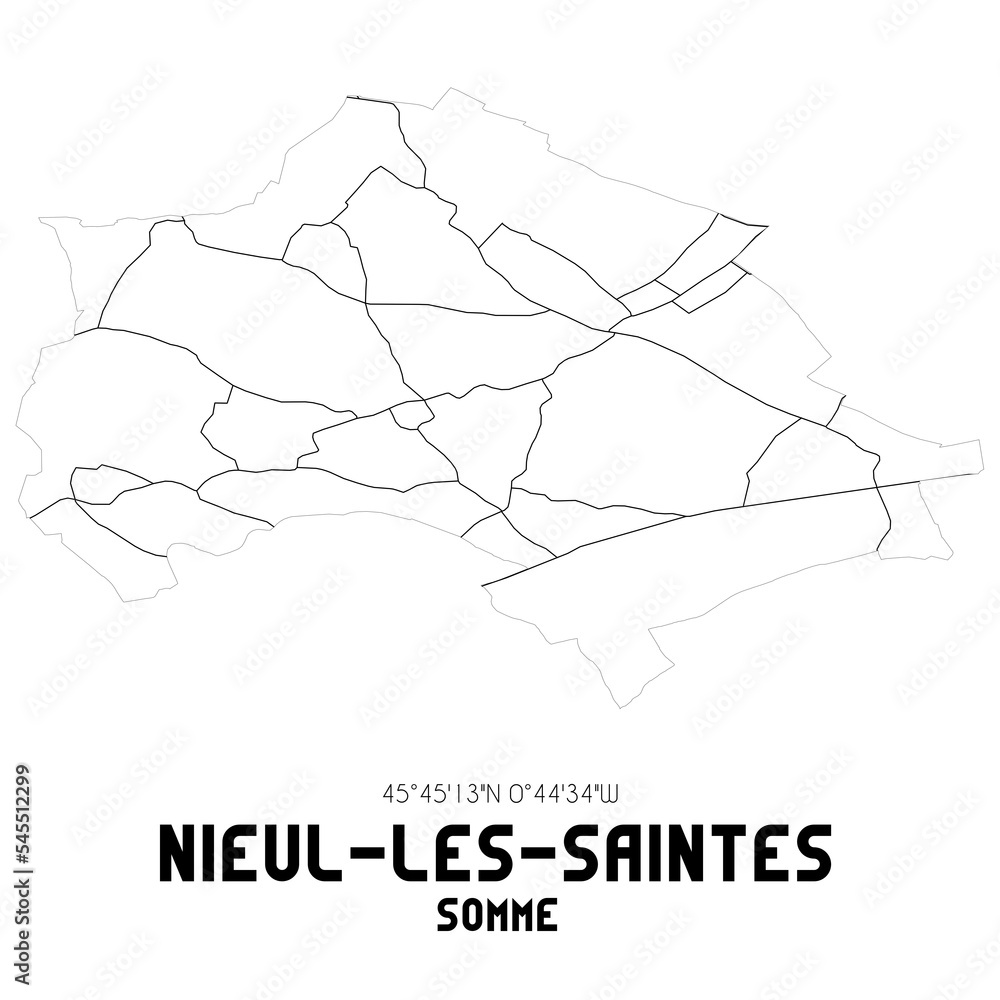 NIEUL-LES-SAINTES Somme. Minimalistic street map with black and white lines. NIEUL-LES-SAINTES Somme. Minimalistic street map with black and white lines.