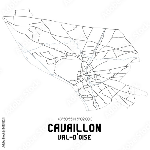 CAVAILLON Val-d'Oise. Minimalistic street map with black and white lines.