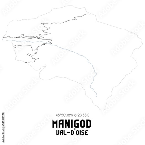 MANIGOD Val-d Oise. Minimalistic street map with black and white lines.