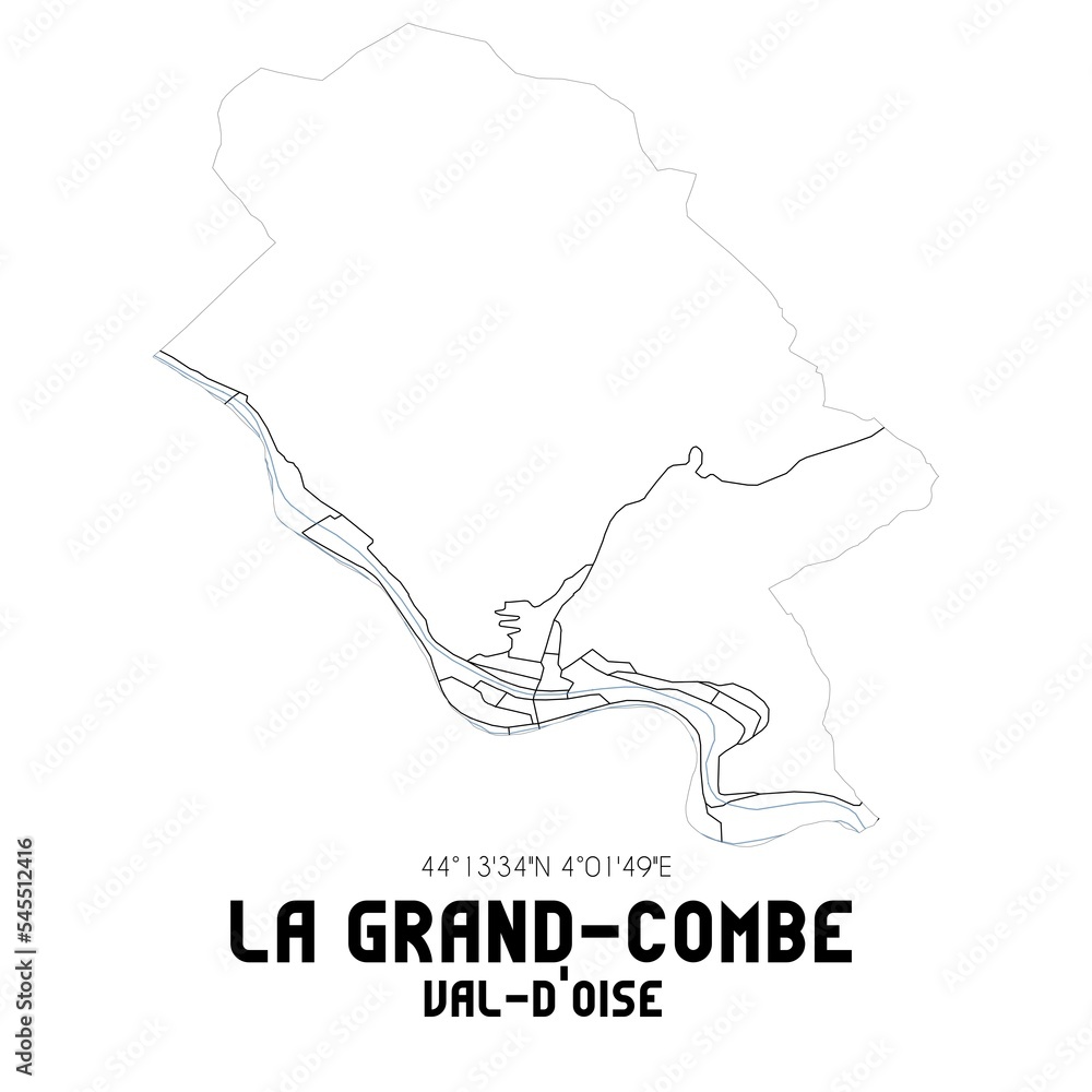 LA GRAND-COMBE Val-d'Oise. Minimalistic street map with black and white lines.