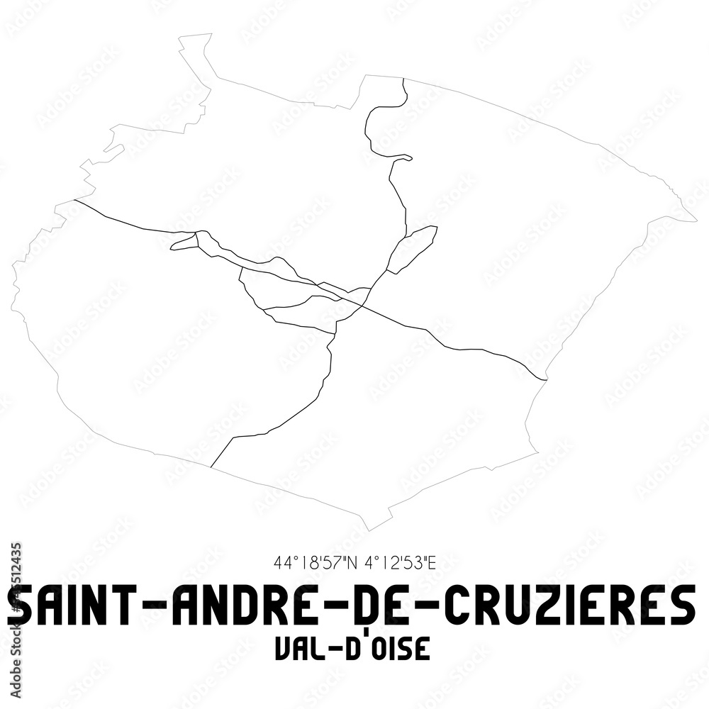 SAINT-ANDRE-DE-CRUZIERES Val-d'Oise. Minimalistic street map with black and white lines.