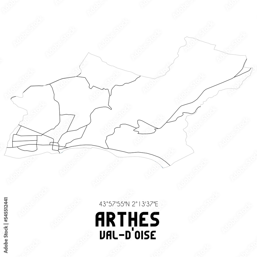 ARTHES Val-d'Oise. Minimalistic street map with black and white lines.