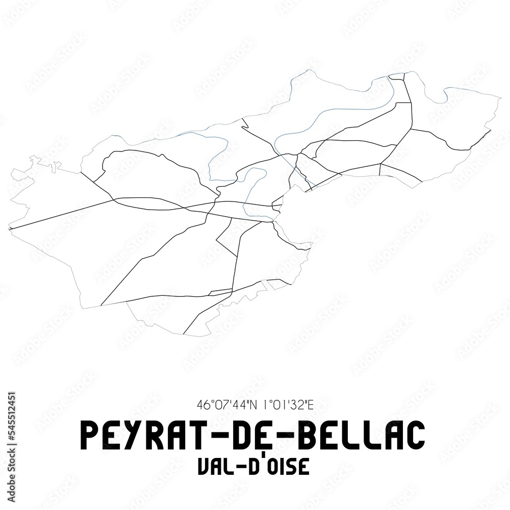 PEYRAT-DE-BELLAC Val-d'Oise. Minimalistic street map with black and white lines.