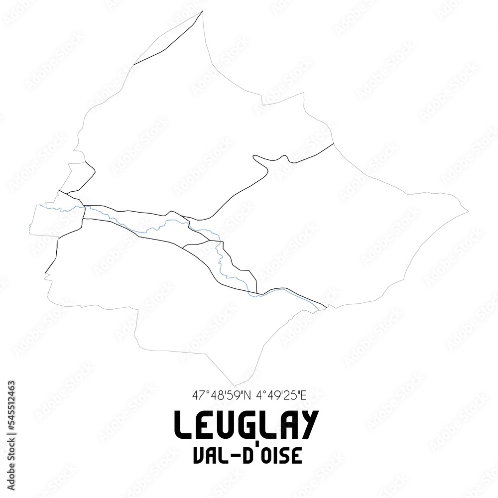 LEUGLAY Val-d'Oise. Minimalistic street map with black and white lines.