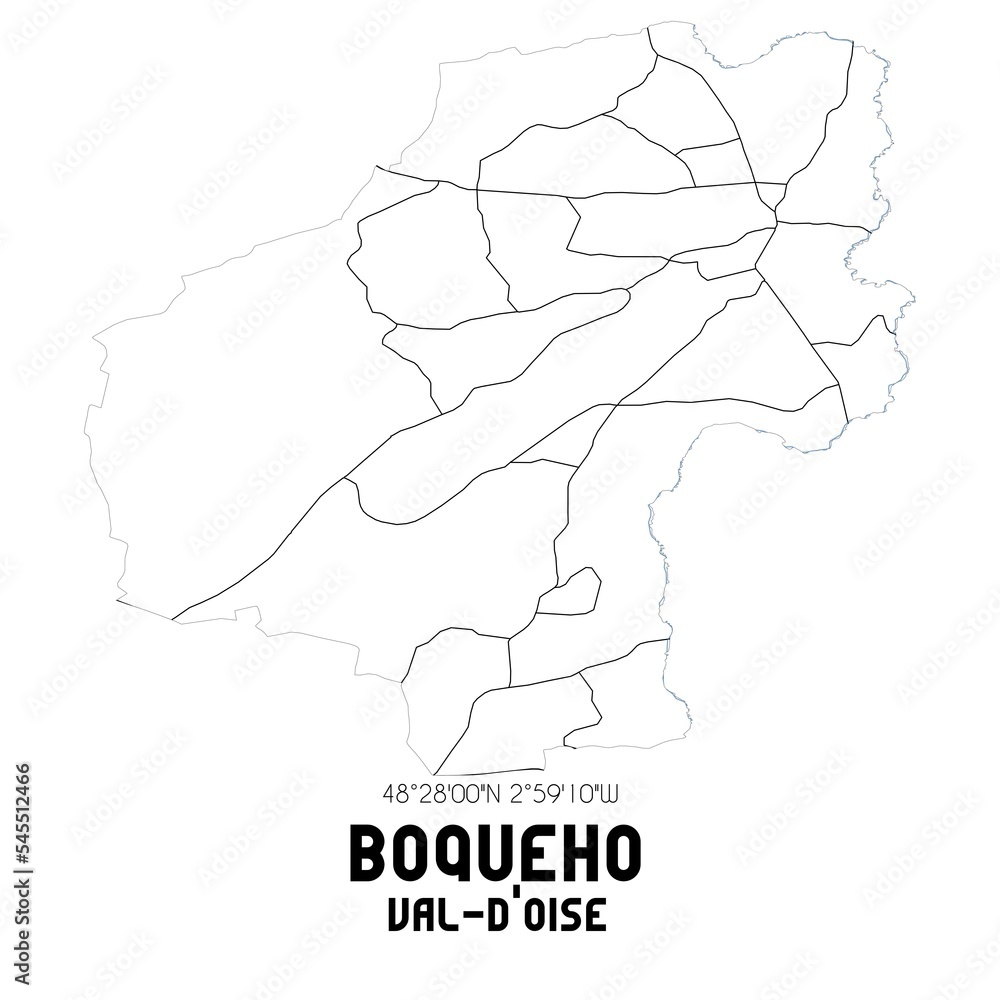 BOQUEHO Val-d'Oise. Minimalistic street map with black and white lines.