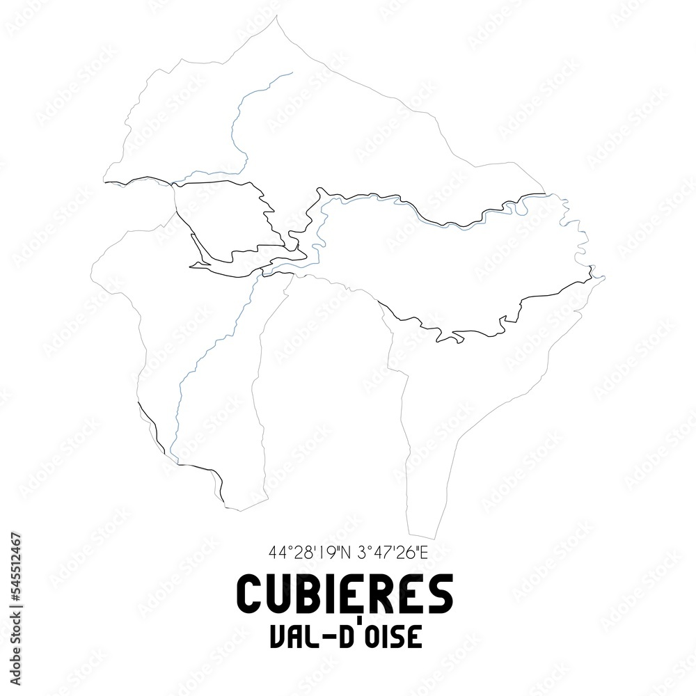 CUBIERES Val-d'Oise. Minimalistic street map with black and white lines.