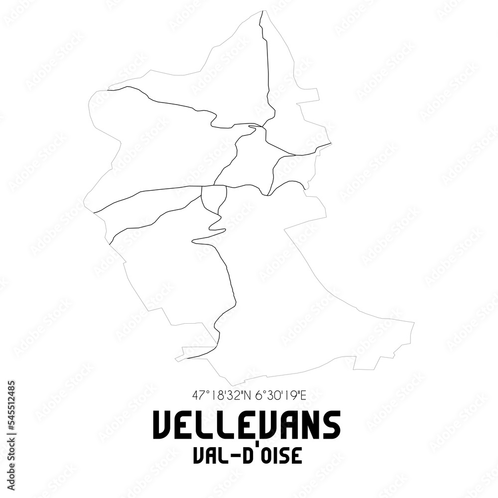 VELLEVANS Val-d'Oise. Minimalistic street map with black and white lines. VELLEVANS Val-d'Oise. Minimalistic street map with black and white lines.