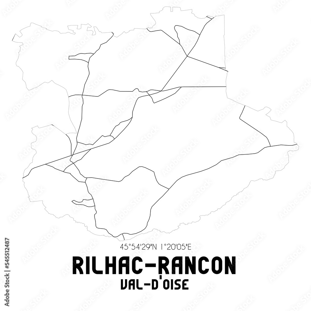 RILHAC-RANCON Val-d'Oise. Minimalistic street map with black and white lines.