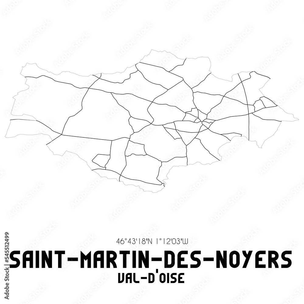 SAINT-MARTIN-DES-NOYERS Val-d'Oise. Minimalistic street map with black and white lines.