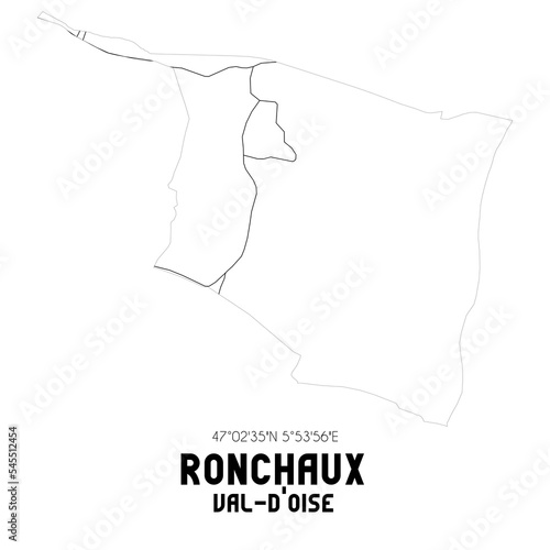 Fototapeta Naklejka Na Ścianę i Meble -  RONCHAUX Val-d'Oise. Minimalistic street map with black and white lines.