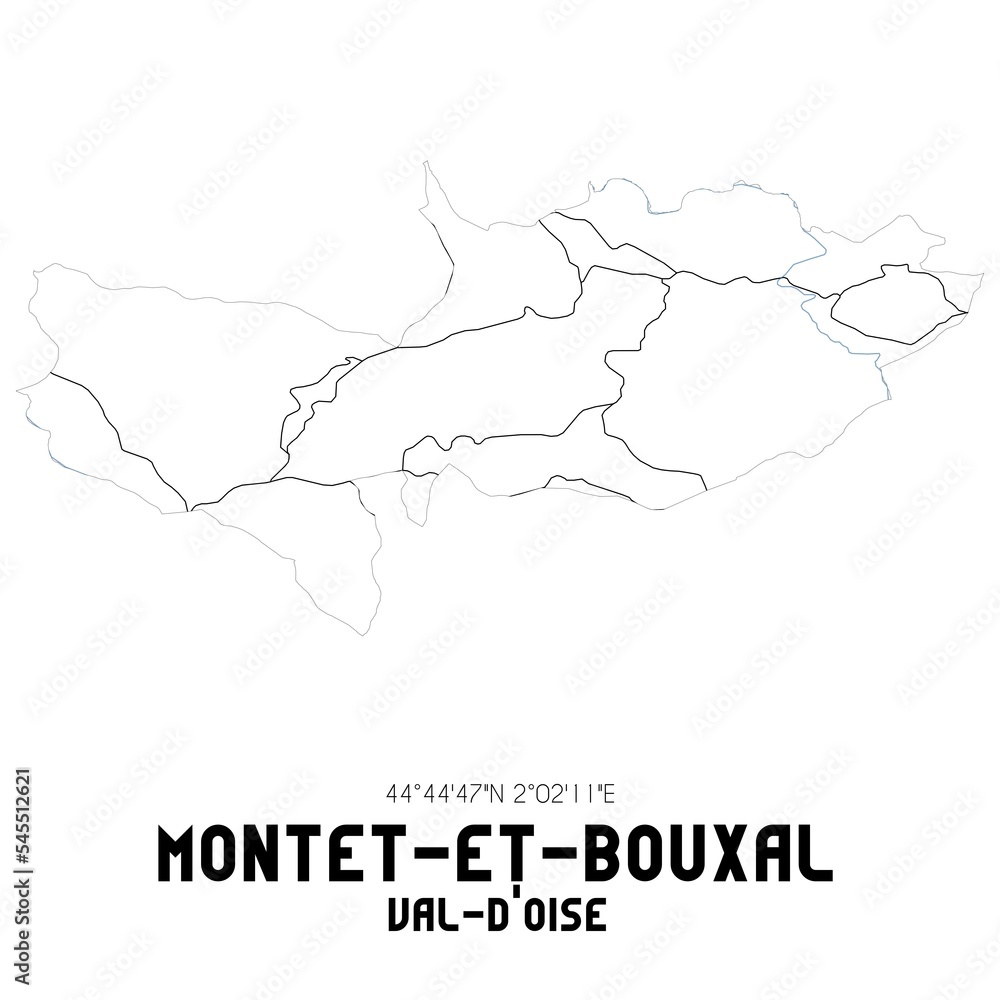 MONTET-ET-BOUXAL Val-d'Oise. Minimalistic street map with black and white lines.