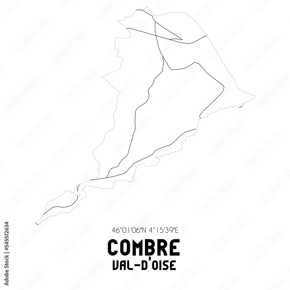 COMBRE Val-d'Oise. Minimalistic street map with black and white lines.