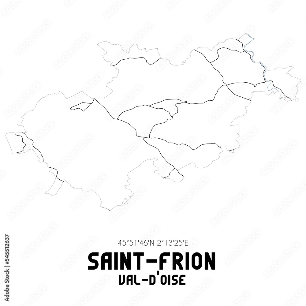 SAINT-FRION Val-d'Oise. Minimalistic street map with black and white lines.