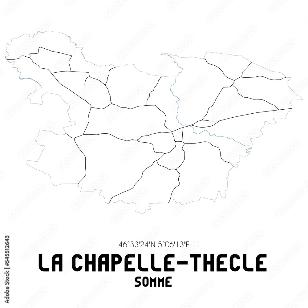 LA CHAPELLE-THECLE Somme. Minimalistic street map with black and white lines.