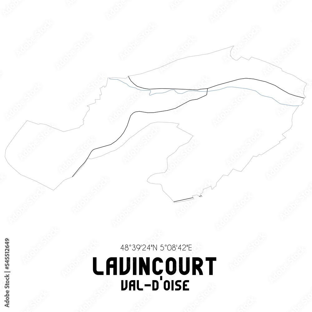 LAVINCOURT Val-d'Oise. Minimalistic street map with black and white lines.