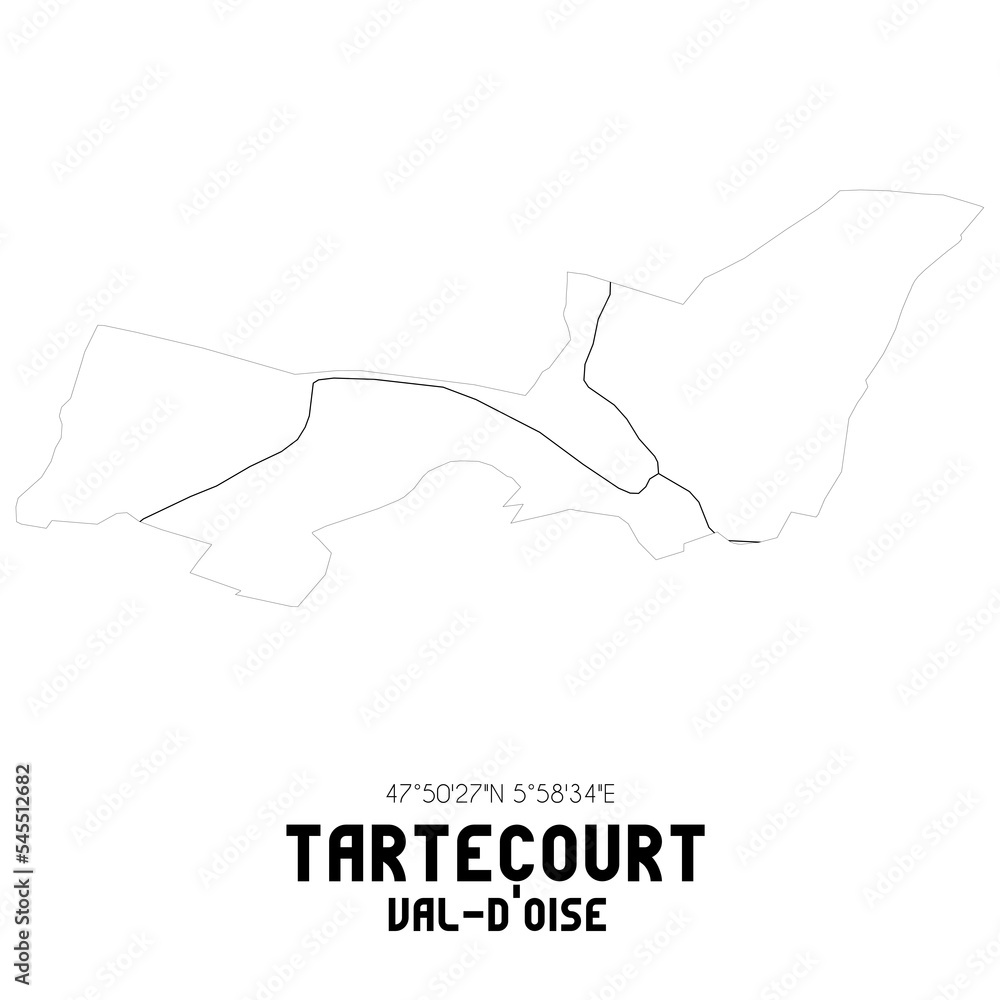 TARTECOURT Val-d'Oise. Minimalistic street map with black and white lines. TARTECOURT Val-d'Oise. Minimalistic street map with black and white lines.