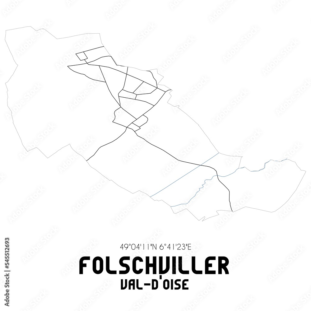 FOLSCHVILLER Val-d'Oise. Minimalistic street map with black and white lines.