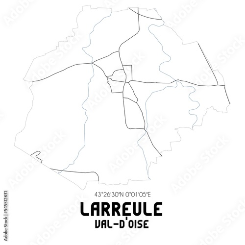 LARREULE Val-d'Oise. Minimalistic street map with black and white lines.