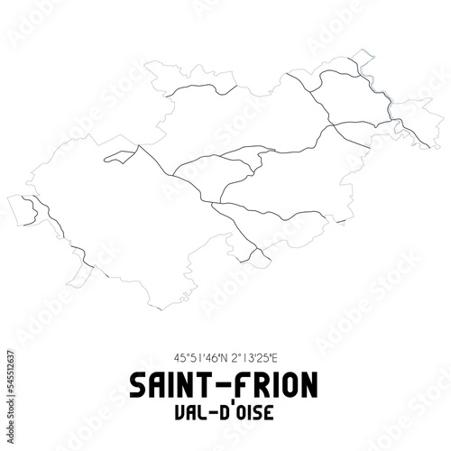SAINT-FRION Val-d Oise. Minimalistic street map with black and white lines.