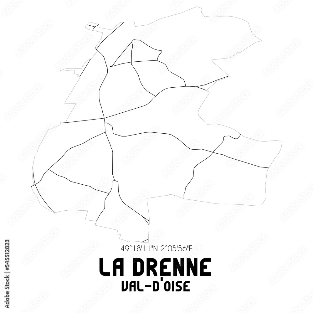 LA DRENNE Val-d'Oise. Minimalistic street map with black and white lines.