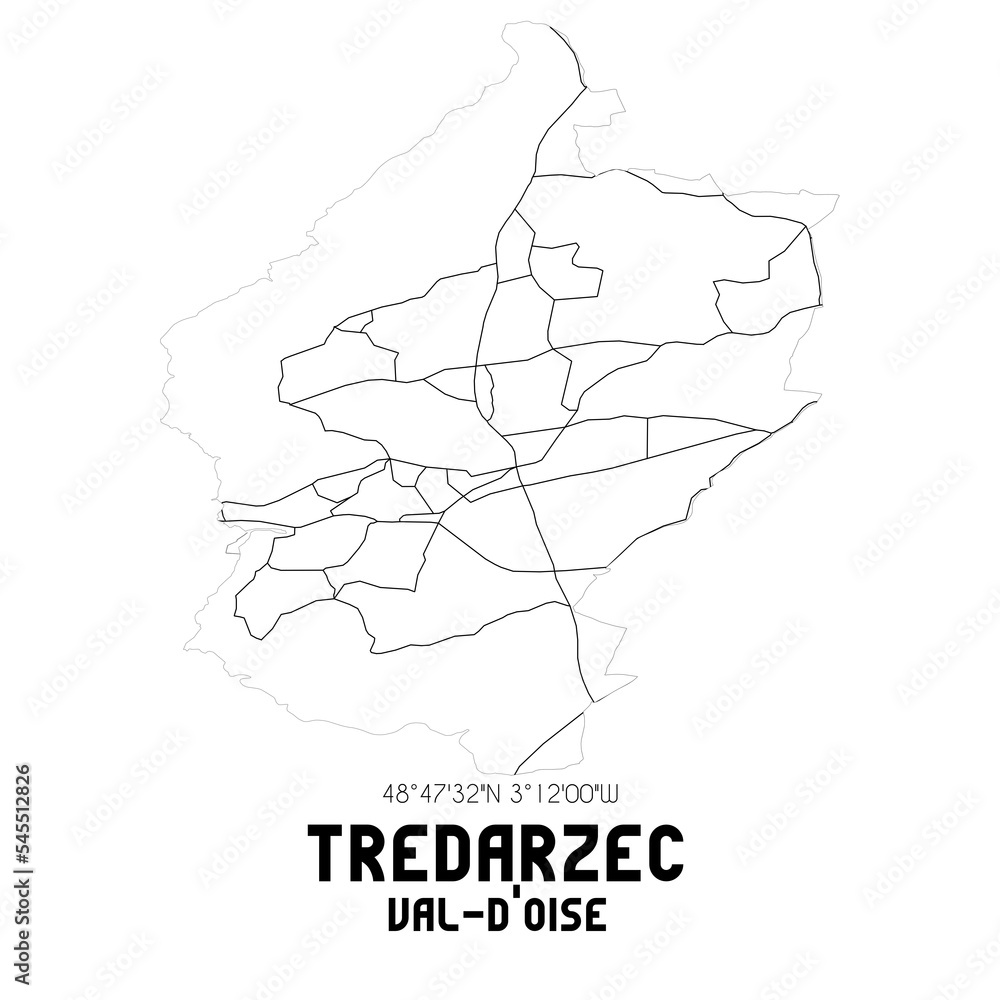 TREDARZEC Val-d'Oise. Minimalistic street map with black and white lines. TREDARZEC Val-d'Oise. Minimalistic street map with black and white lines.