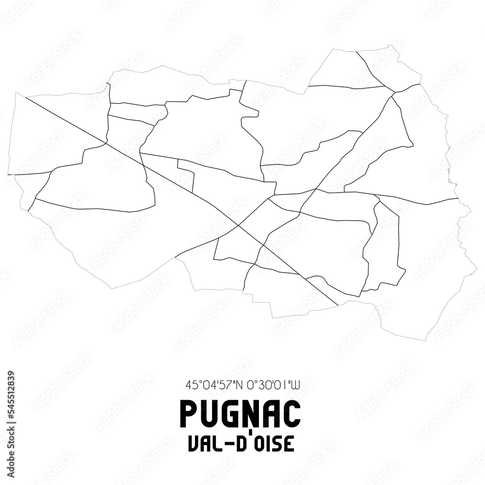 PUGNAC Val-d'Oise. Minimalistic street map with black and white lines. PUGNAC Val-d'Oise. Minimalistic street map with black and white lines.