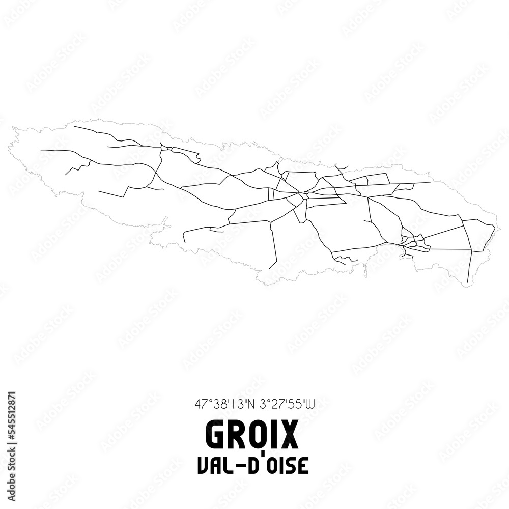 GROIX Val-d'Oise. Minimalistic street map with black and white lines.