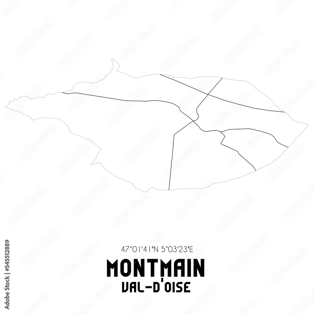 MONTMAIN Val-d'Oise. Minimalistic street map with black and white lines.