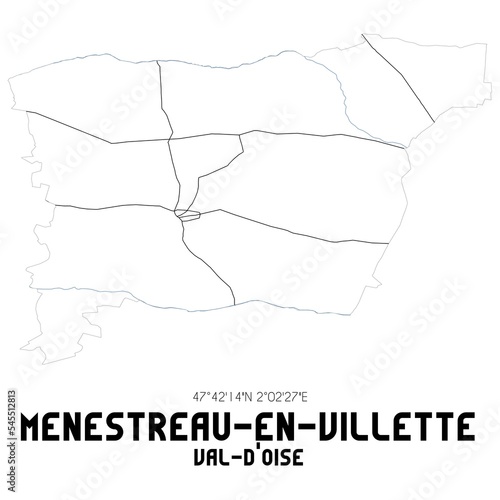 MENESTREAU-EN-VILLETTE Val-d Oise. Minimalistic street map with black and white lines.