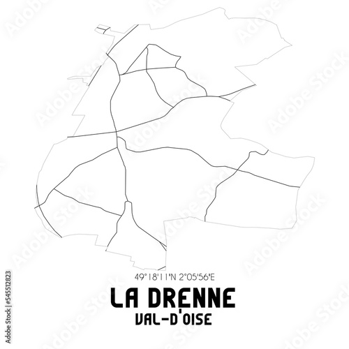 LA DRENNE Val-d Oise. Minimalistic street map with black and white lines.