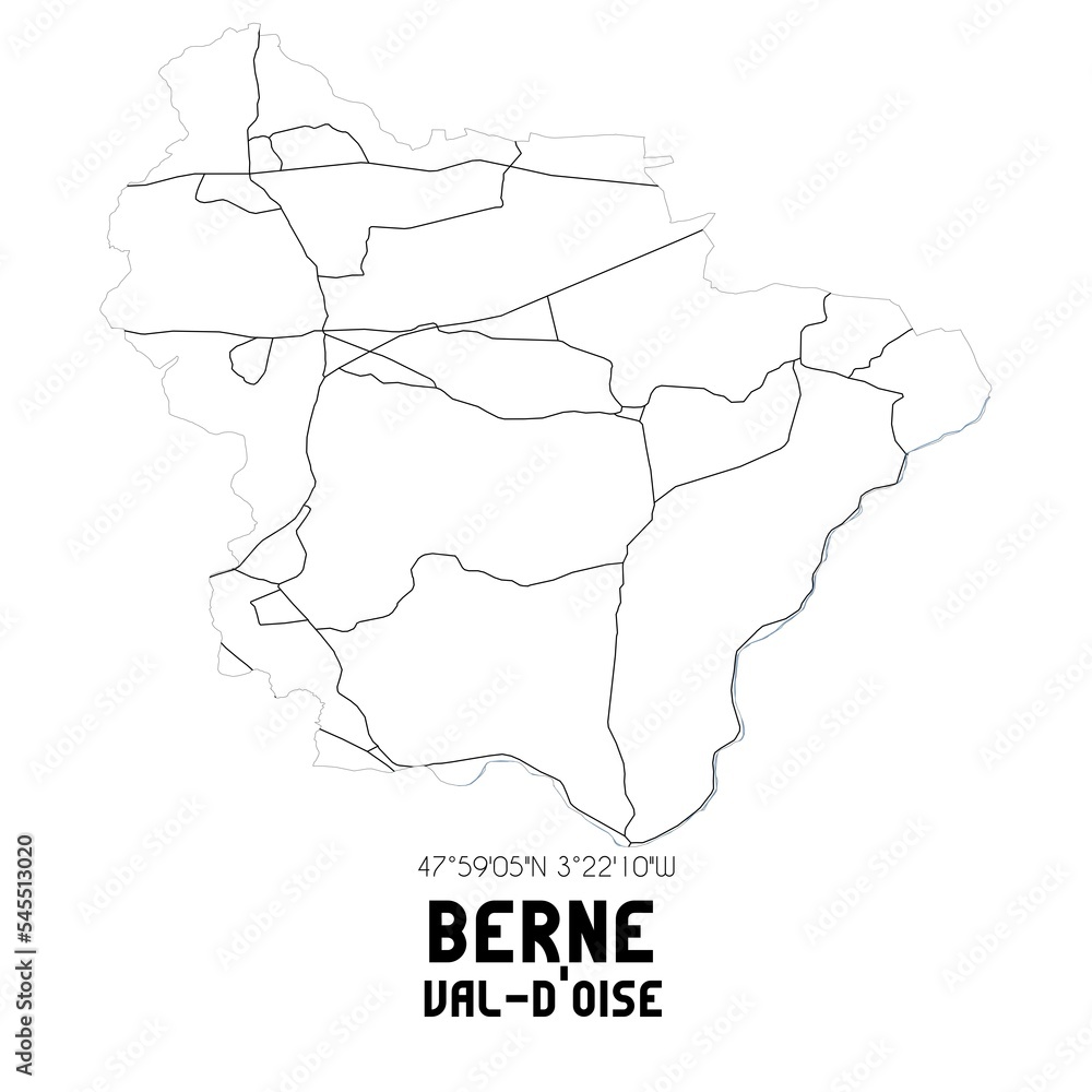 BERNE Val-d'Oise. Minimalistic street map with black and white lines.