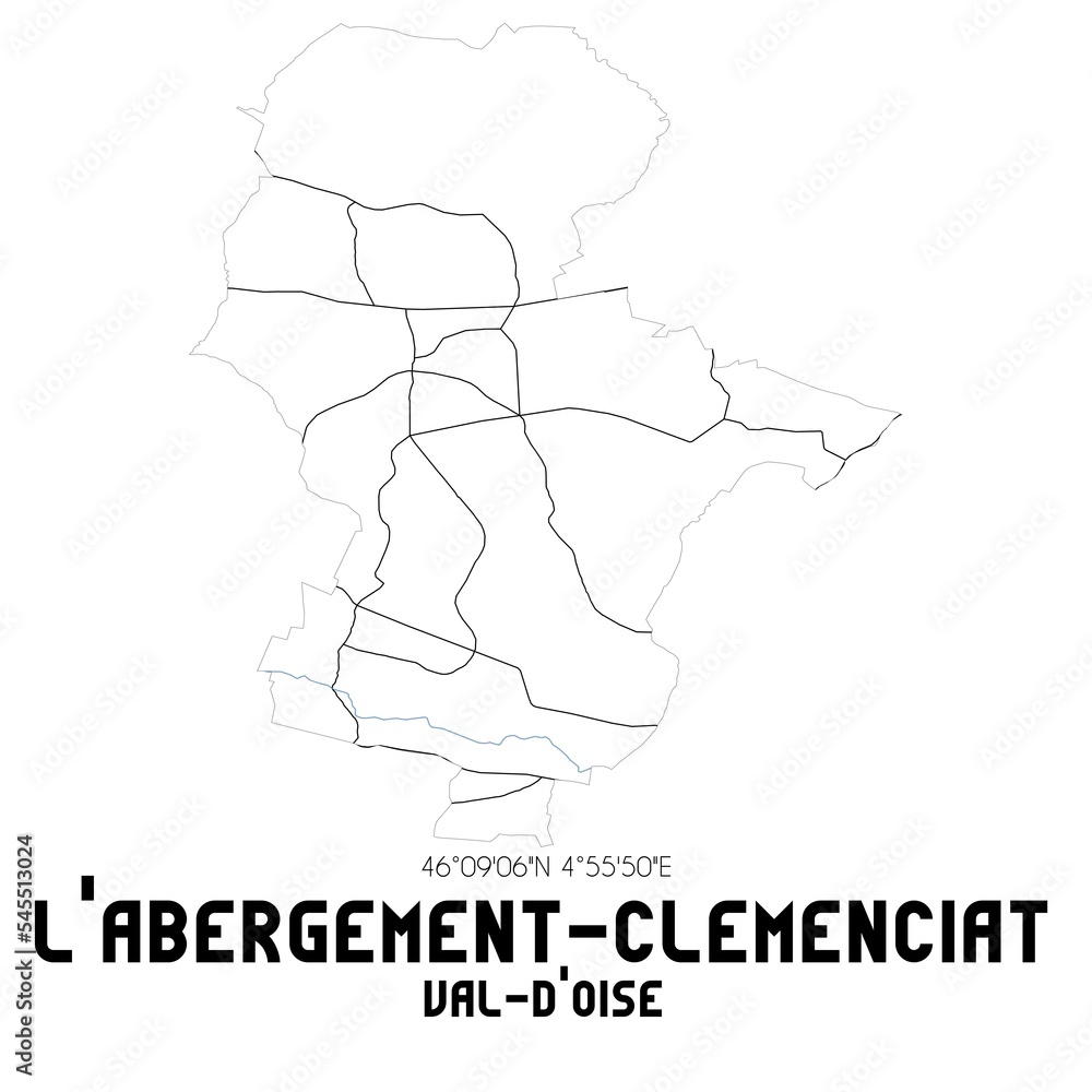 L'ABERGEMENT-CLEMENCIAT Val-d'Oise. Minimalistic street map with black and white lines. L'ABERGEMENT-CLEMENCIAT Val-d'Oise. Minimalistic street map with black and white lines.