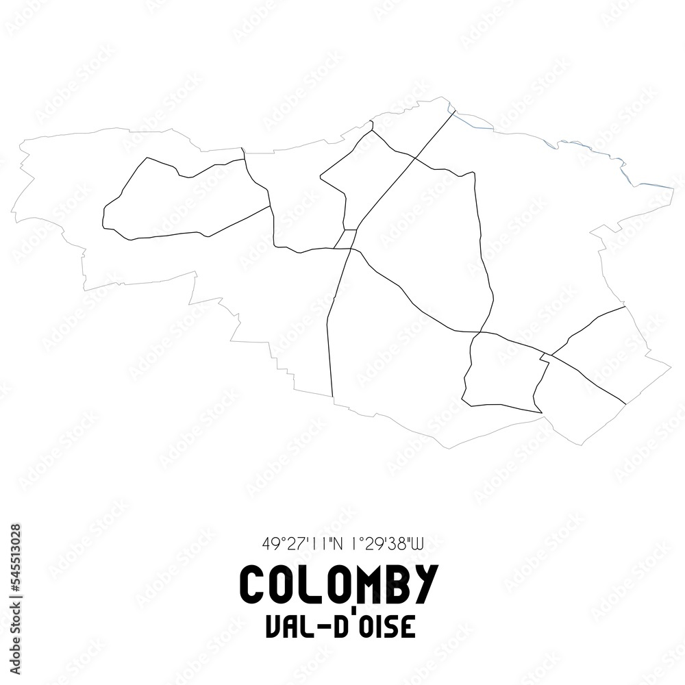 COLOMBY Val-d'Oise. Minimalistic street map with black and white lines. COLOMBY Val-d'Oise. Minimalistic street map with black and white lines.