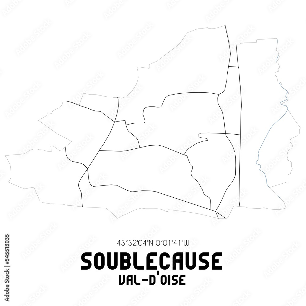 SOUBLECAUSE Val-d'Oise. Minimalistic street map with black and white lines.