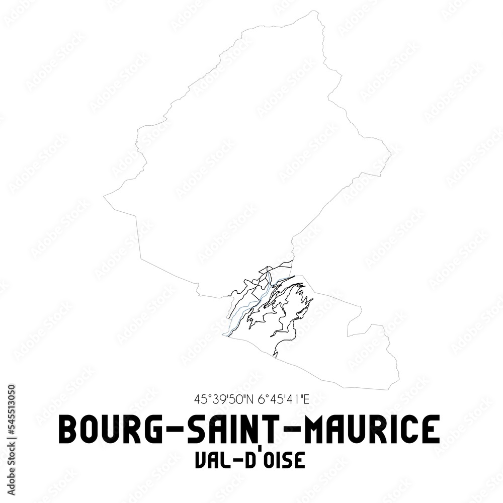 BOURG-SAINT-MAURICE Val-d'Oise. Minimalistic street map with black and white lines.