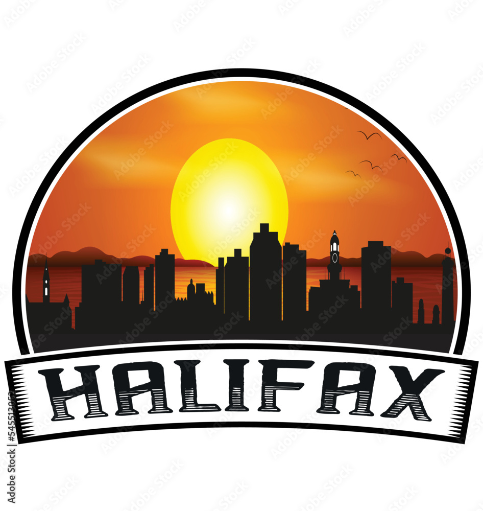 Halifax Canada Skyline Sunset Travel Souvenir Sticker Logo Badge Stamp Emblem Coat of Arms Vector Illustration EPS
