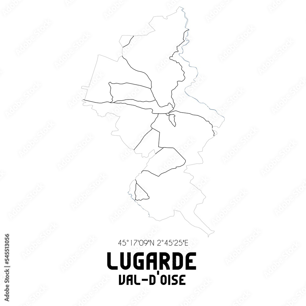 LUGARDE Val-d'Oise. Minimalistic street map with black and white lines.