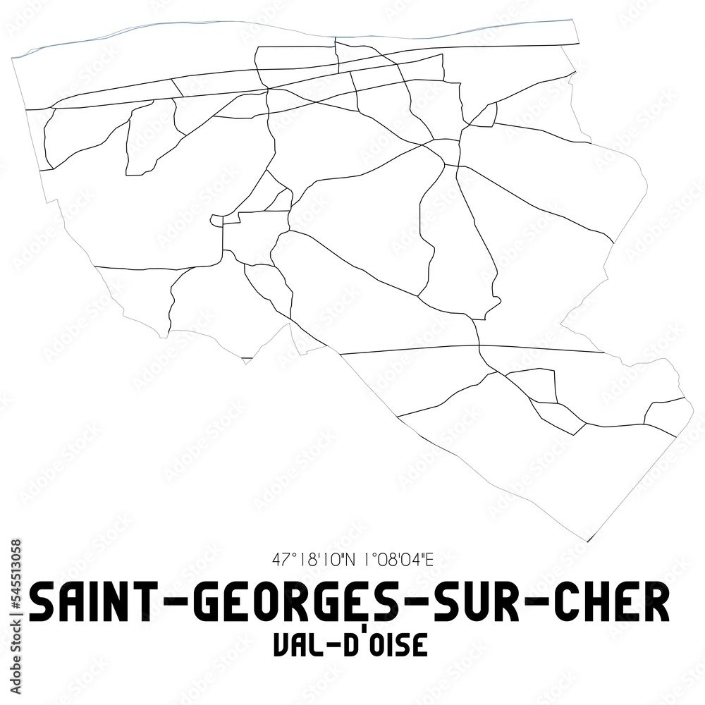 SAINT-GEORGES-SUR-CHER Val-d'Oise. Minimalistic street map with black and white lines.